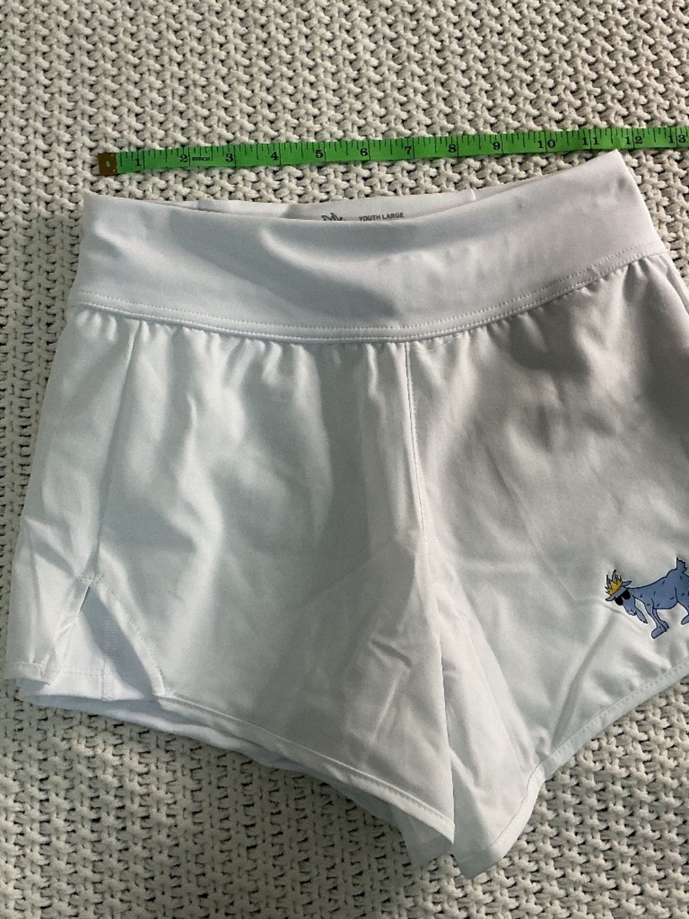 Goat Youth Large, white with blue goat, Girl's exercise short with short insert
